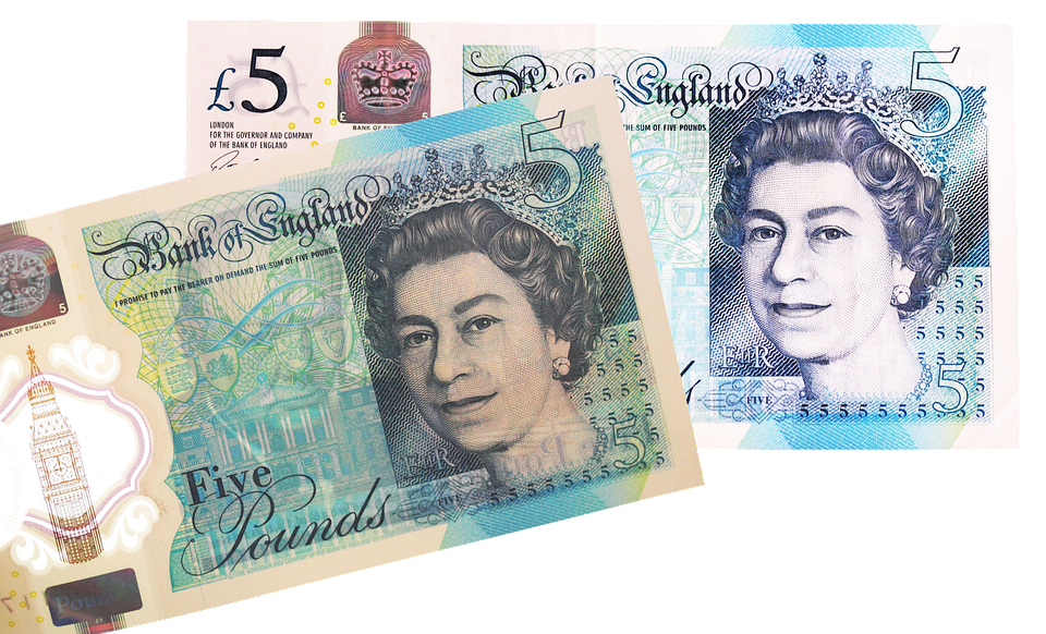 britské bankovky
